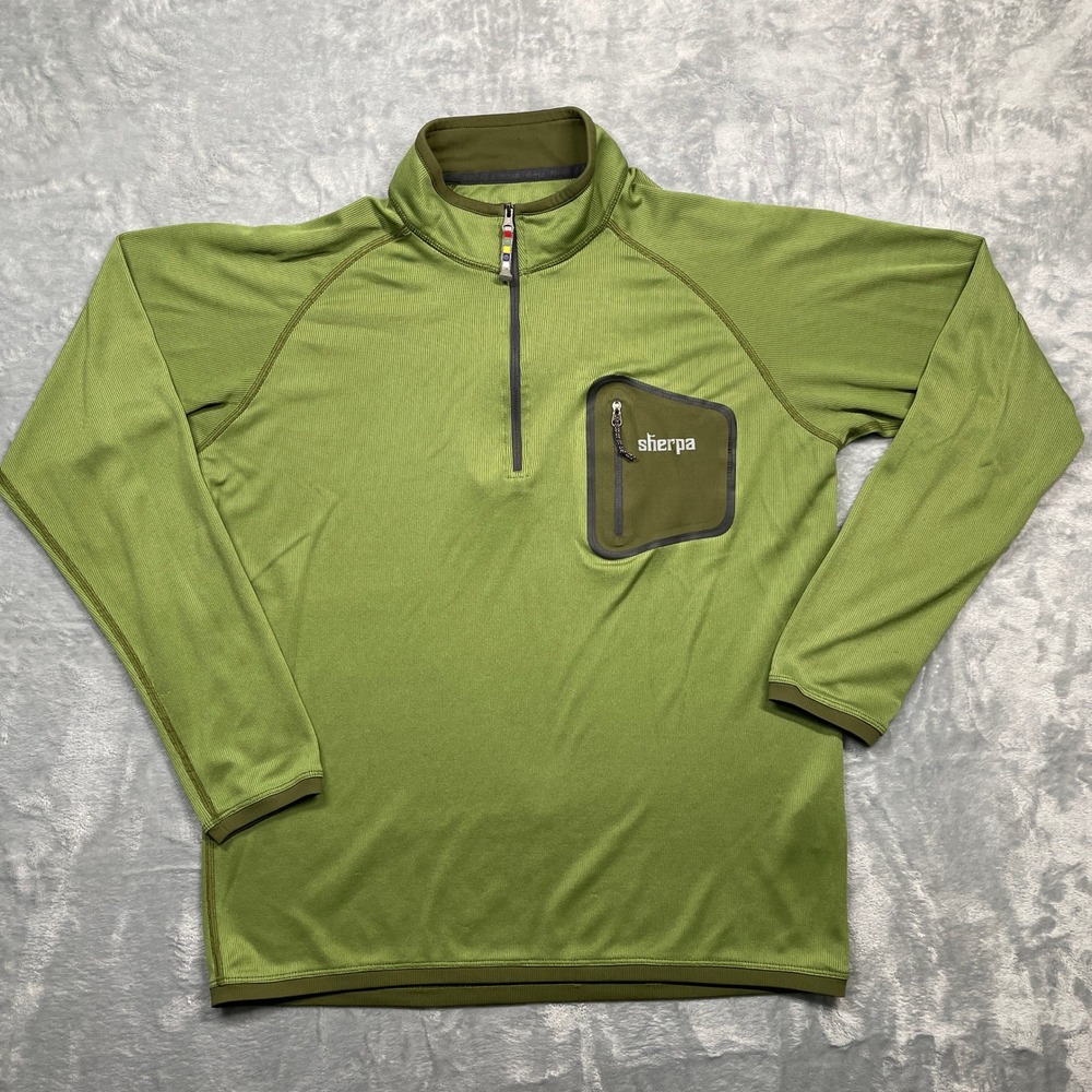 Sherpa Quarter Zip Pullover Womens Green Grid Fleece‎ Hiking Activewear M